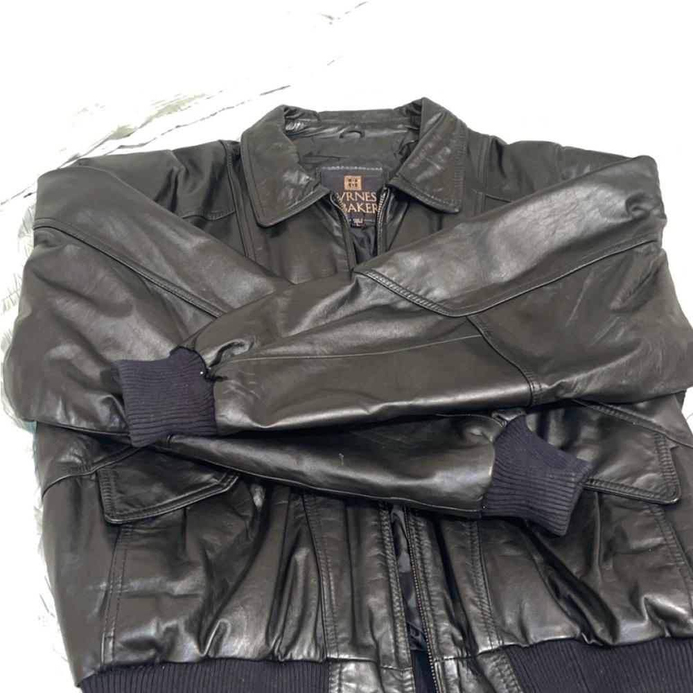 Barneys New York Black Leather Jacket for Men